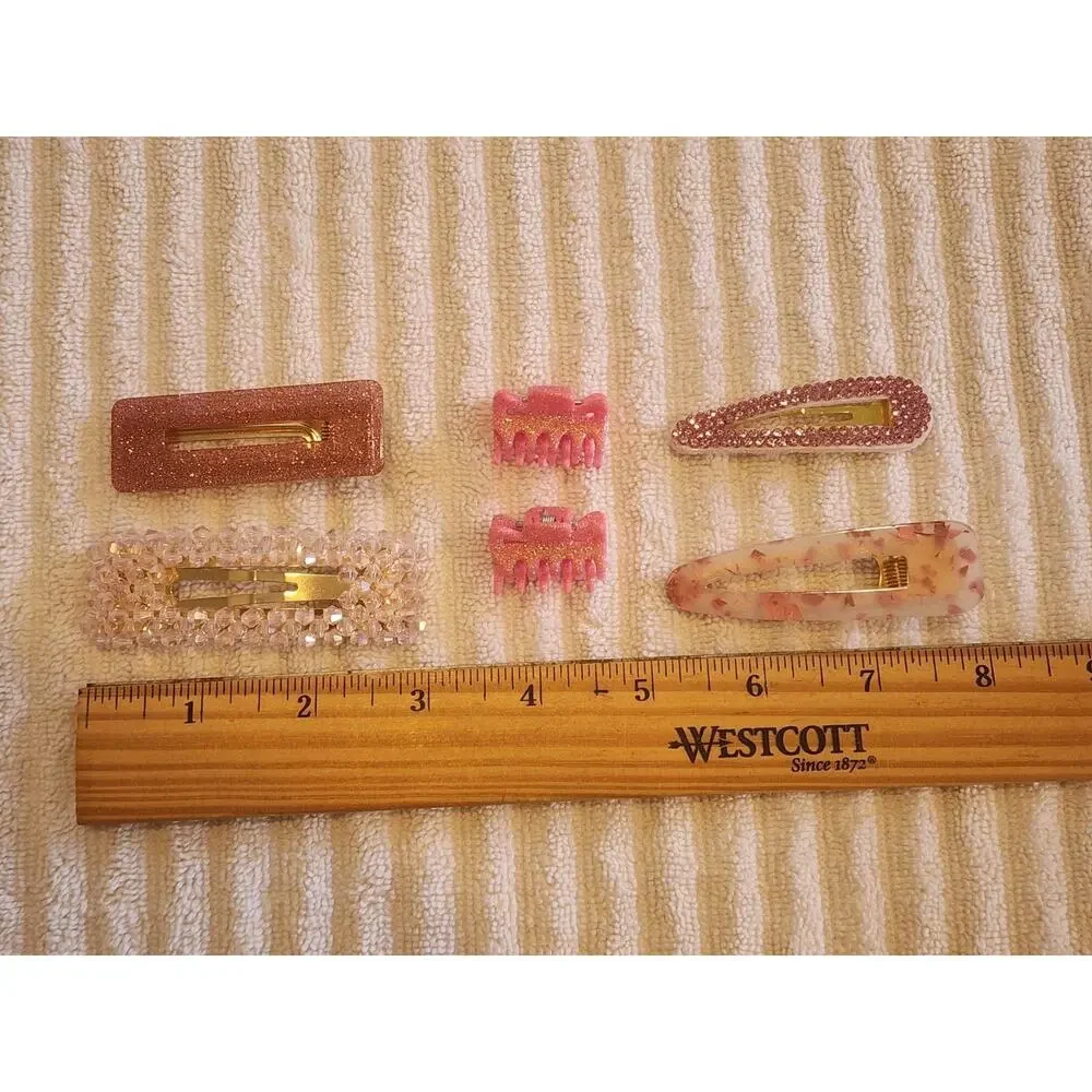 6 Assorted Pretty in Pink Glitter Rhinestone Hair Clips Mini Claws Sophi